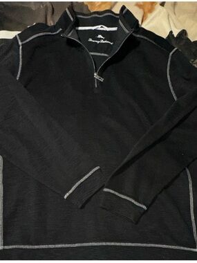 Tommy Bahama Men’s Black Half-Zip Sweater with Contrast Stitching